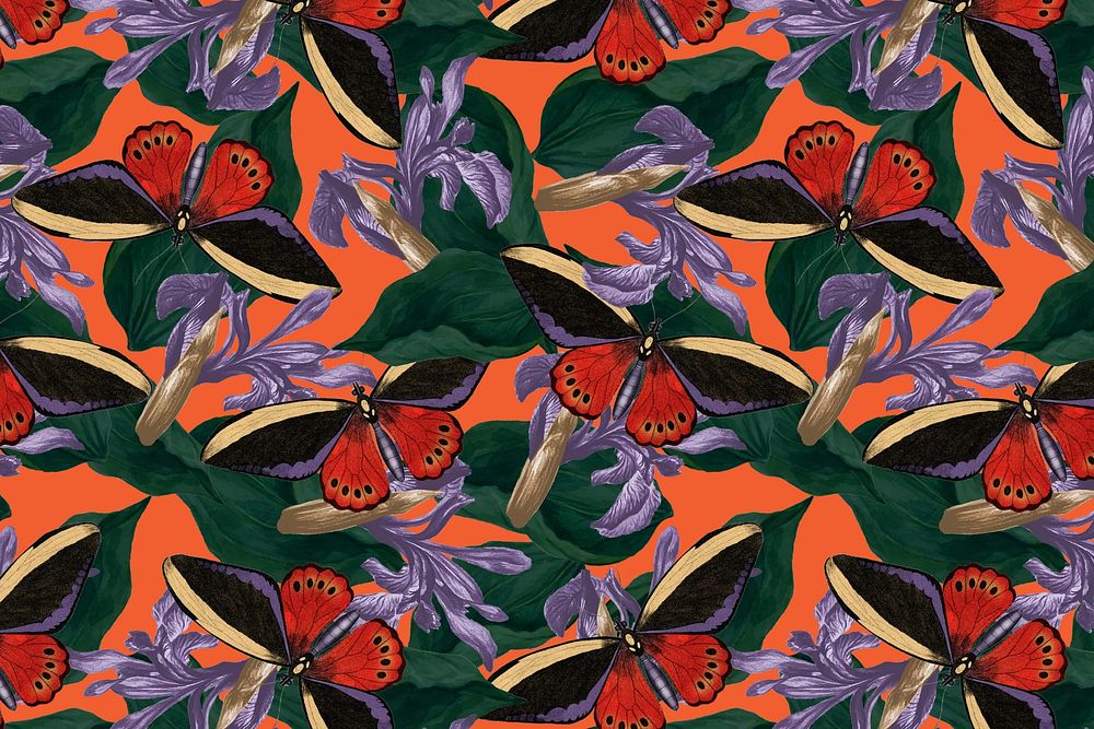 Butterfly seamless pattern background, exotic nature remix from The Naturalist's Miscellany by George Shaw