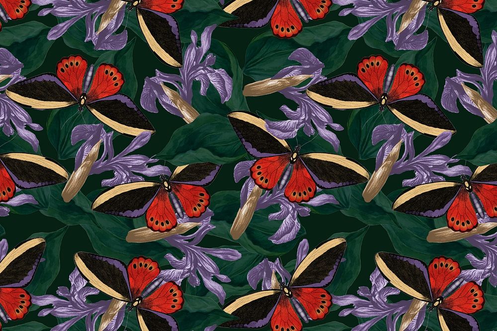 Seamless butterfly pattern background, vintage nature remix from The Naturalist's Miscellany by George Shaw