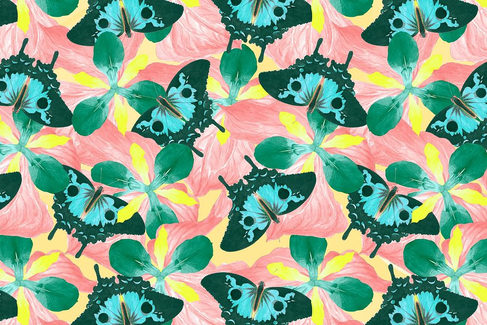 Butterfly seamless pattern background, exotic nature remix from The Naturalist's Miscellany by George Shaw