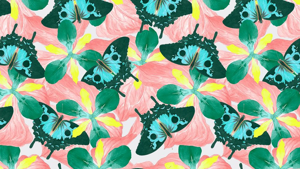 Seamless butterfly pattern computer wallpaper, vintage exotic nature remix from The Naturalist's Miscellany by George Shaw