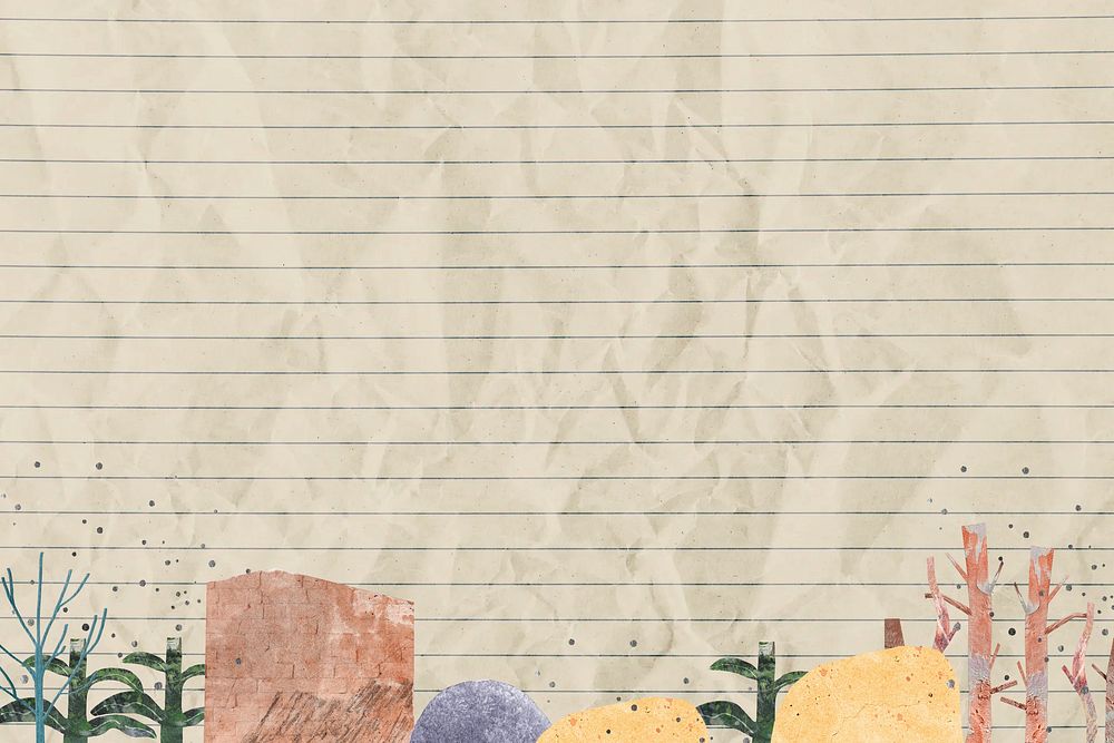Beige note paper background, trees and nature border