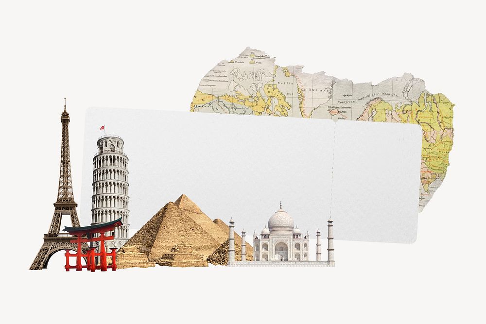 Famous landmarks collage element, note paper design
