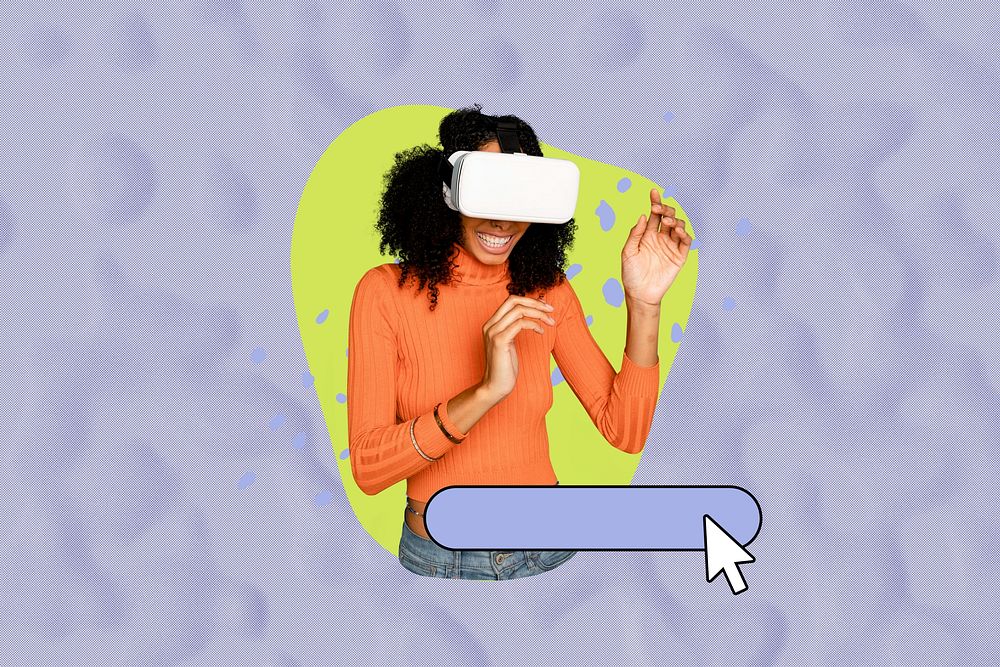 Woman enjoying VR background, colorful design