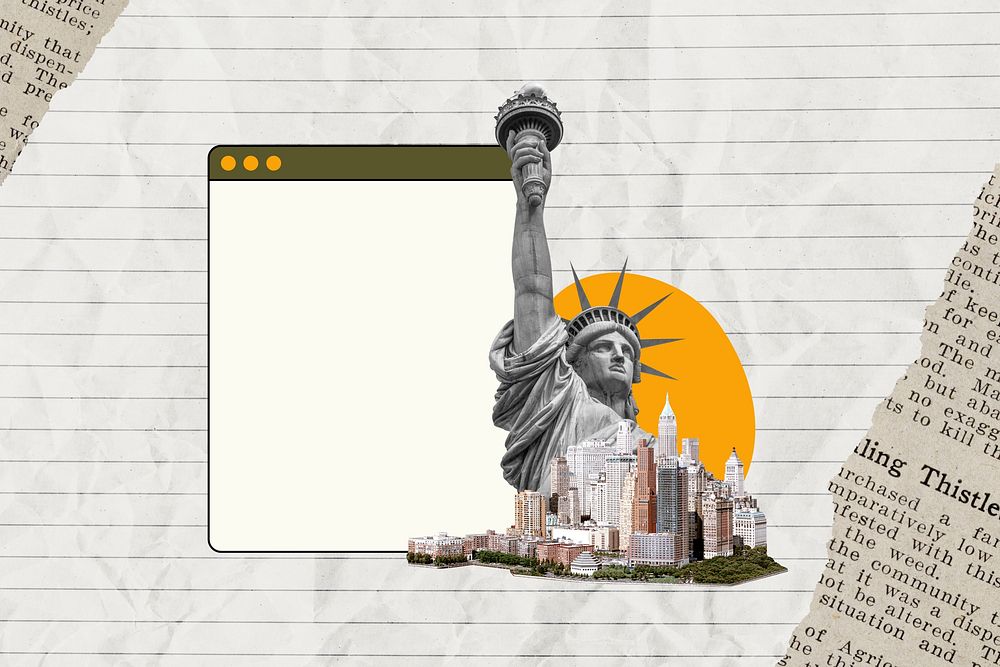 New York landmark background, ripped paper design
