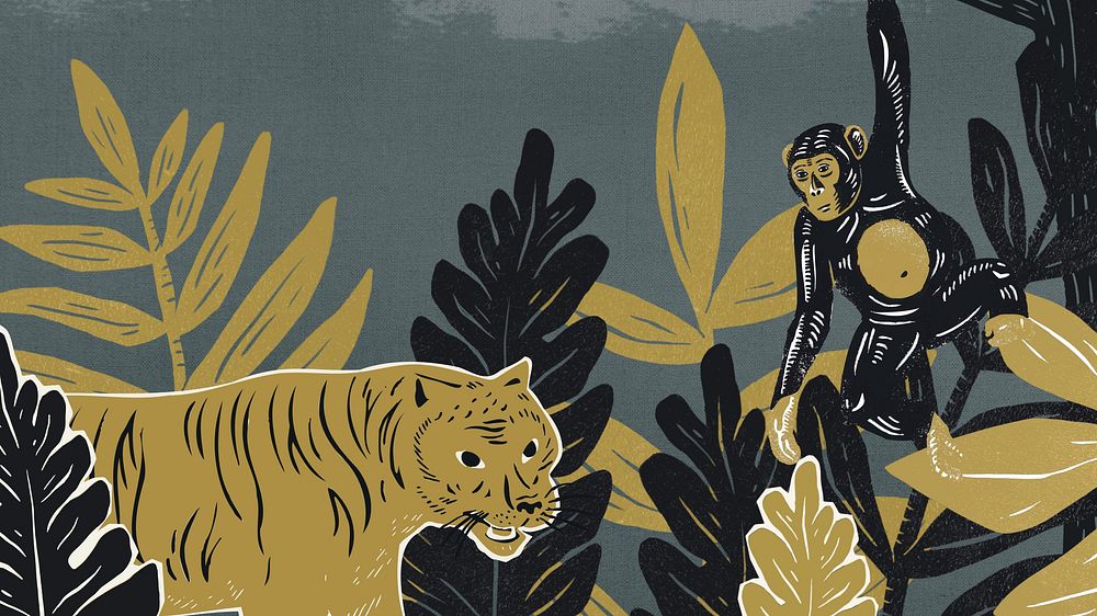 Wildlife botanical desktop wallpaper, animal illustration
