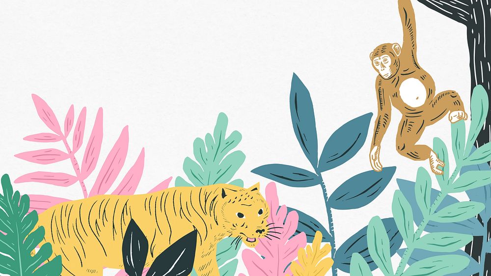 Wild animals desktop wallpaper, wildlife illustration