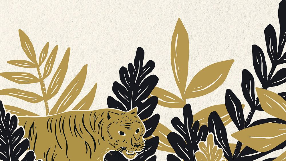 Tiger botanical computer wallpaper, animal illustration