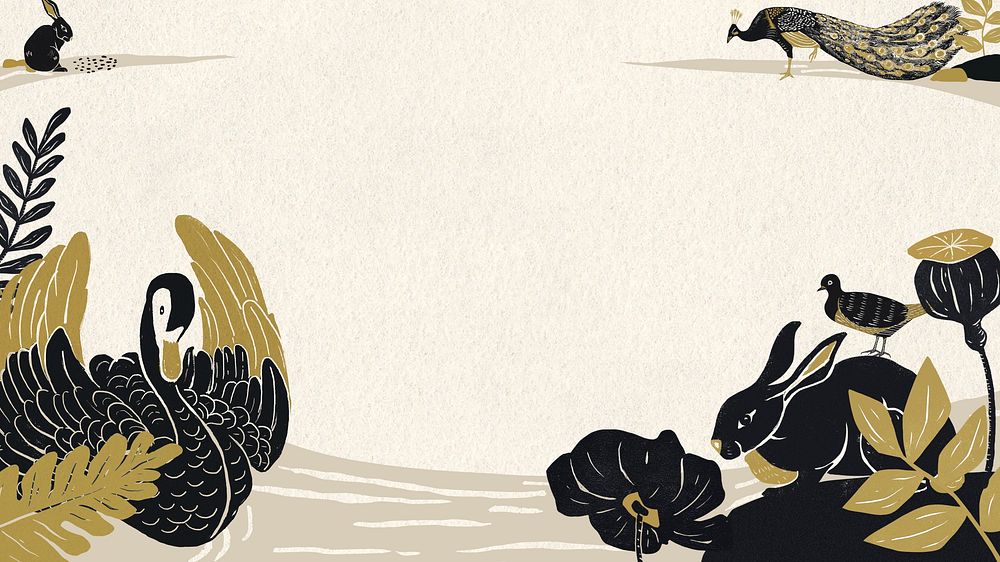 Swan border desktop wallpaper, animal illustration