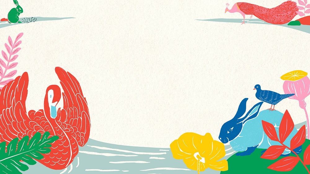 Swan border desktop wallpaper, animal illustration