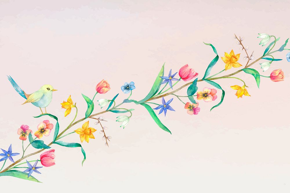Vintage flowers background, watercolor illustration