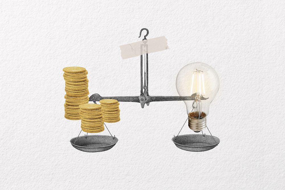 Finance background, scale weighing money and ideas remix collage element