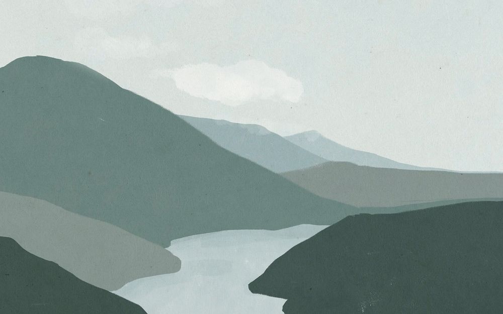 Aesthetic mountain lake background, nature illustration