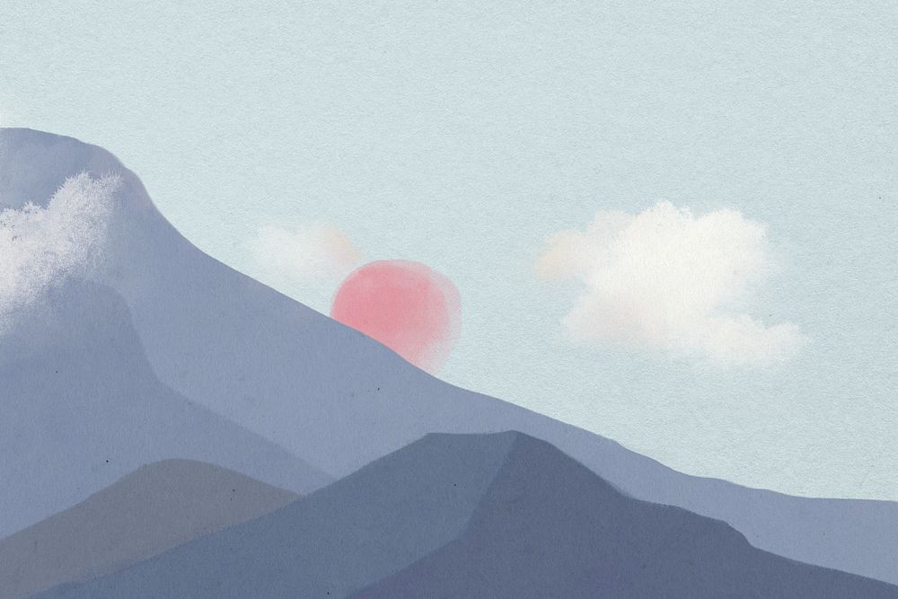 Mountain sunrise view background, aesthetic nature illustration
