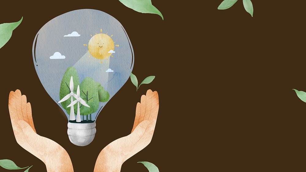 Renewable energy desktop wallpaper, sustainable & eco-friendly design, brown background
