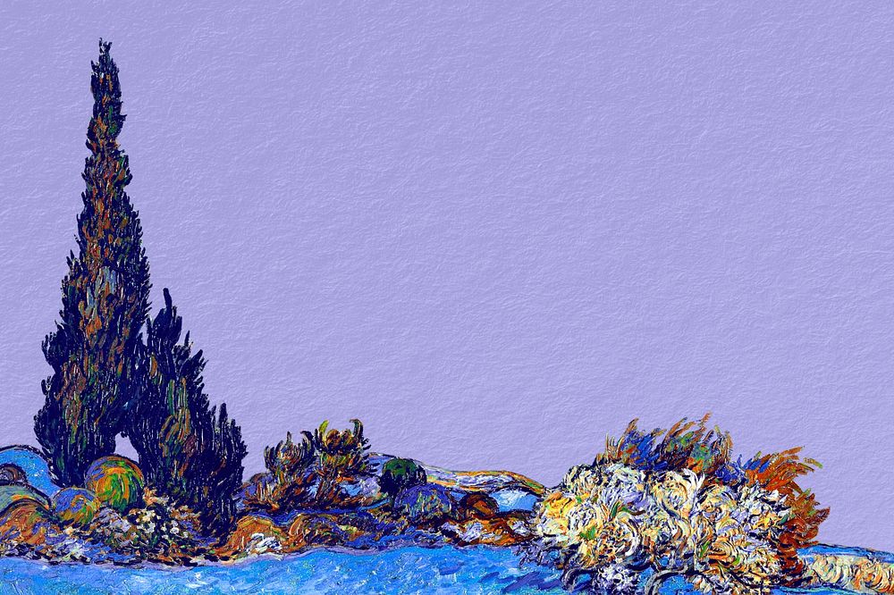 Van Gogh's tree purple background, art remix.  Remixed by rawpixel.