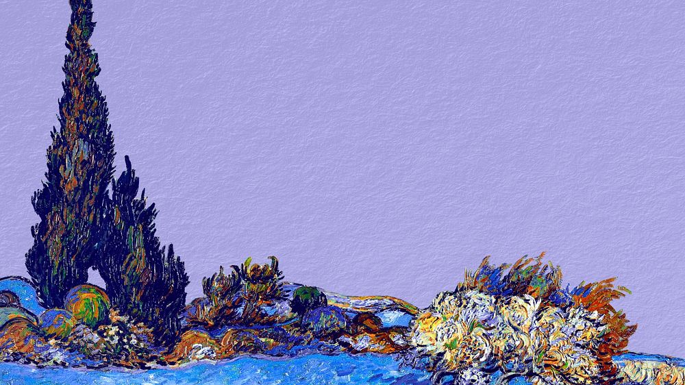 Van Gogh's tree purple desktop wallpaper. Remixed by rawpixel.