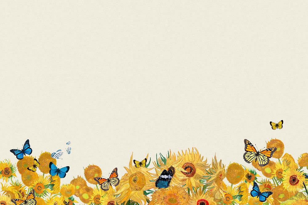 Sunflower border background, art remix.  Remixed by rawpixel.