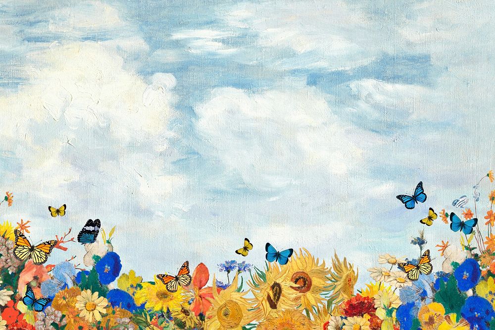 Sunflower sky border background, art remix. Remixed by rawpixel.