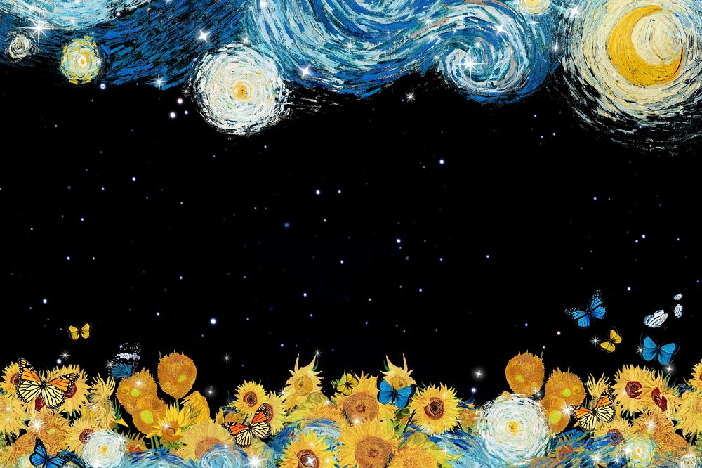 Starry Night black border background, art remix. Remixed by rawpixel.