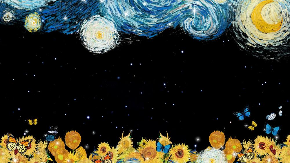 Starry Night black desktop wallpaper. Remixed by rawpixel.