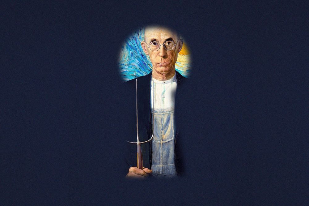 American Gothic keyhole background, art remix.  Remixed by rawpixel.