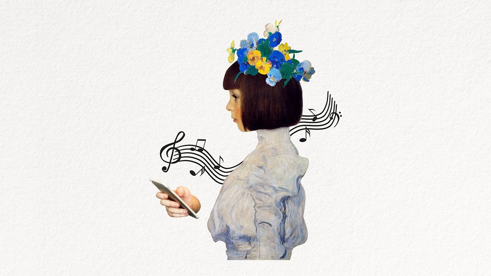 Music lover woman desktop wallpaper. Remixed by rawpixel.