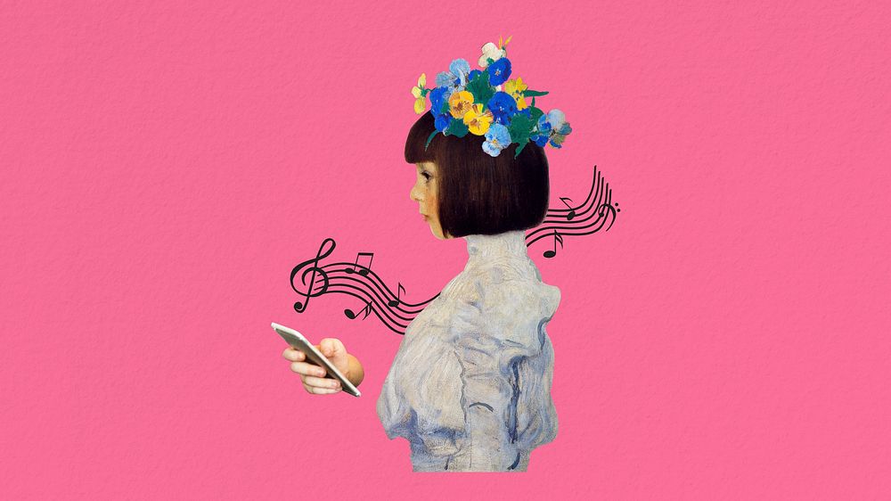 Music lover woman desktop wallpaper. Remixed by rawpixel.