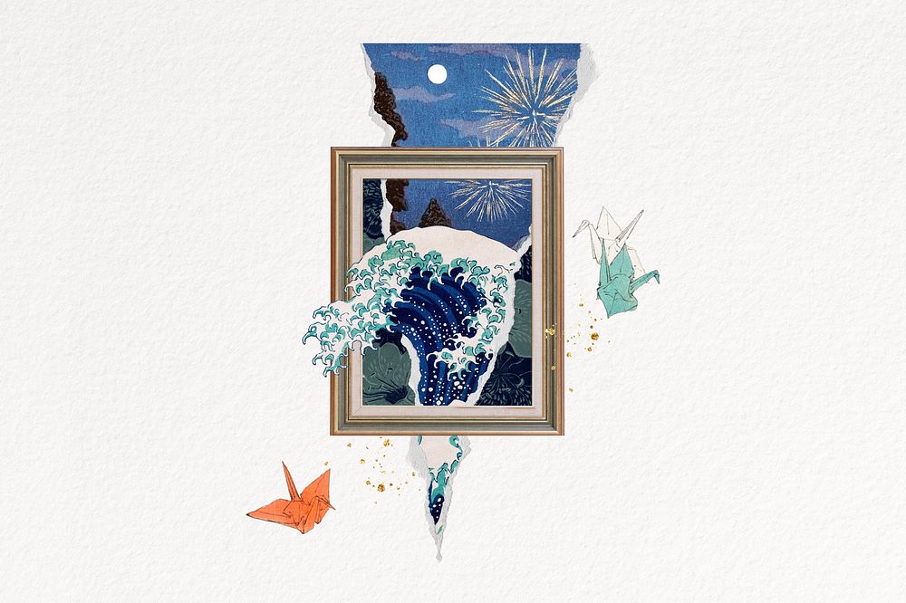 Great Wave off Kanagawa background, art remix. Remixed by rawpixel.