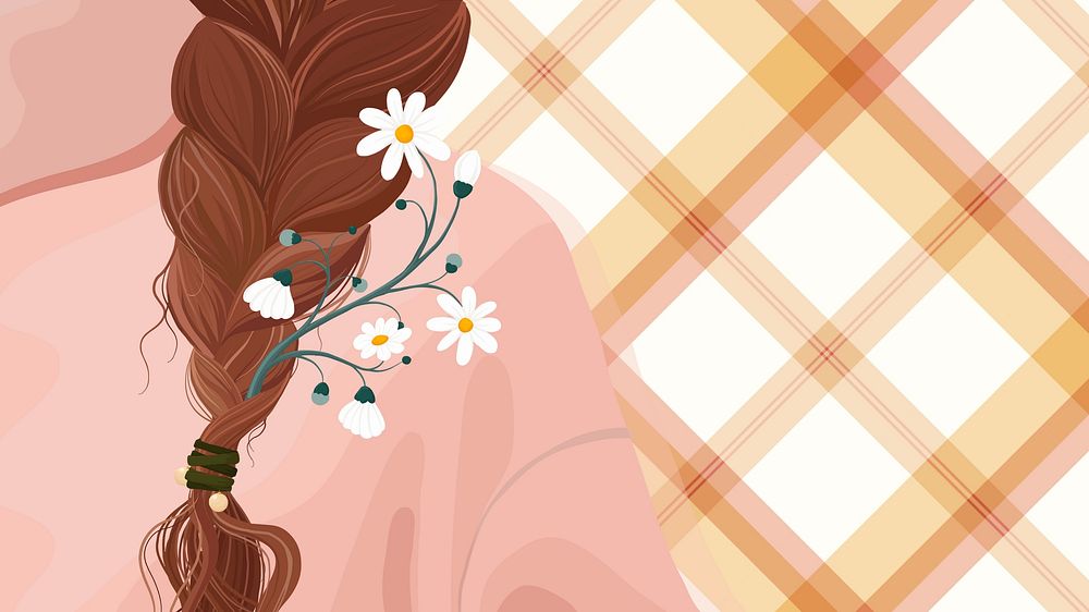 Daisy in hair, desktop wallpaper, aesthetic illustration