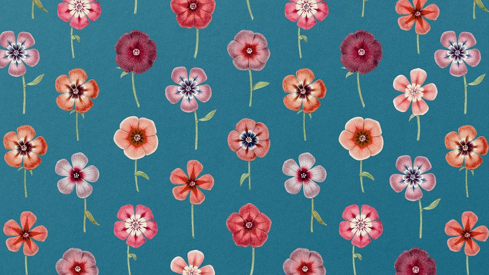 Floral pattern blue desktop wallpaper, vintage illustration by Pierre Joseph Redouté. Remixed by rawpixel.