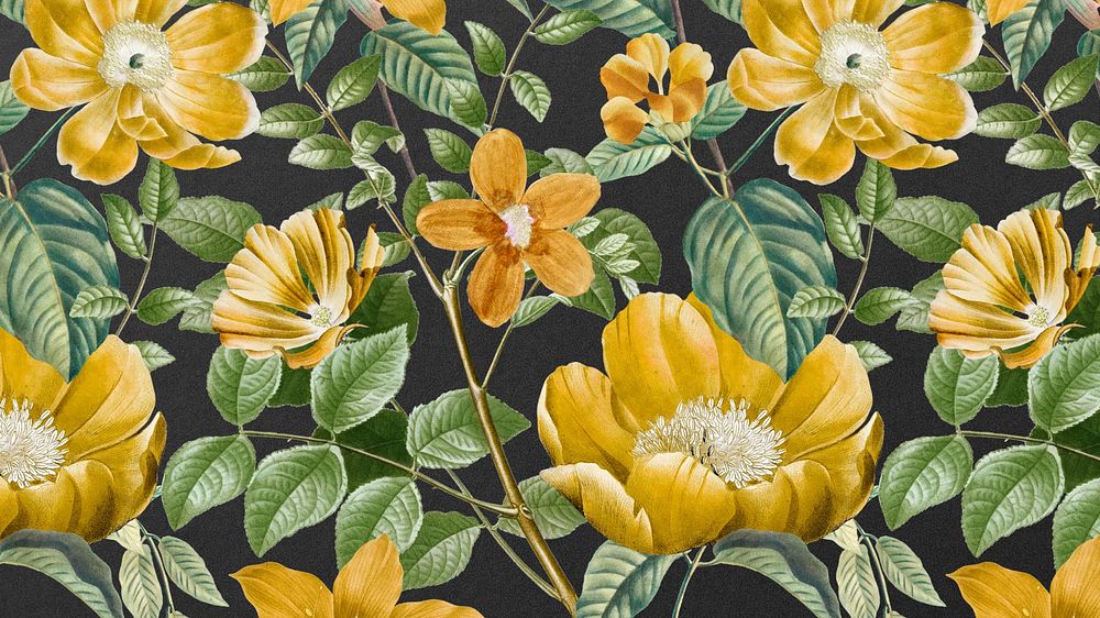 Floral pattern desktop wallpaper, vintage yellow flower illustration by Pierre Joseph Redouté. Remixed by rawpixel.