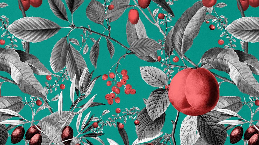 Vintage fruit pattern desktop wallpaper illustration by Pierre Joseph Redouté. Remixed by rawpixel.
