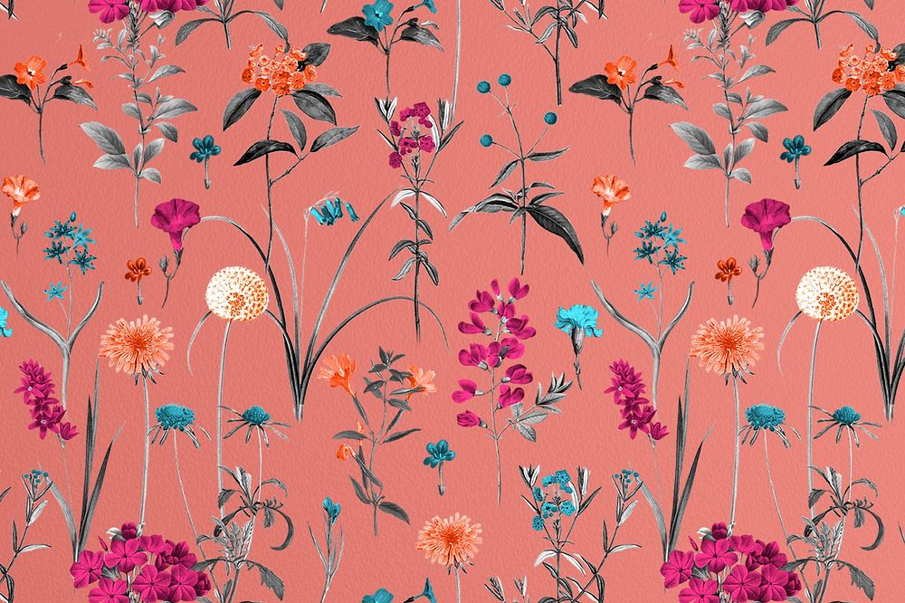 Vintage Summer flower pattern background illustration by Pierre Joseph Redouté. Remixed by rawpixel.