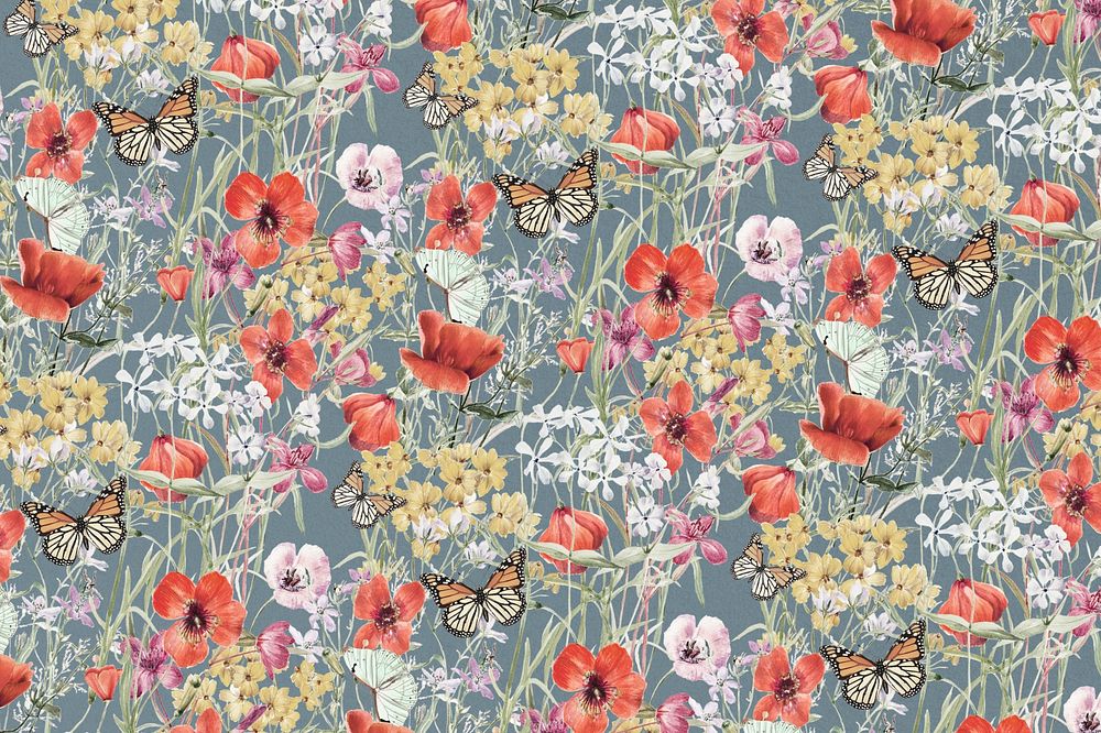 Vintage Summer flower pattern background illustration by Pierre Joseph Redouté. Remixed by rawpixel.