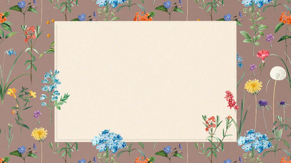 Spring flower desktop wallpaper, vintage floral frame illustration by Pierre Joseph Redouté. Remixed by rawpixel.