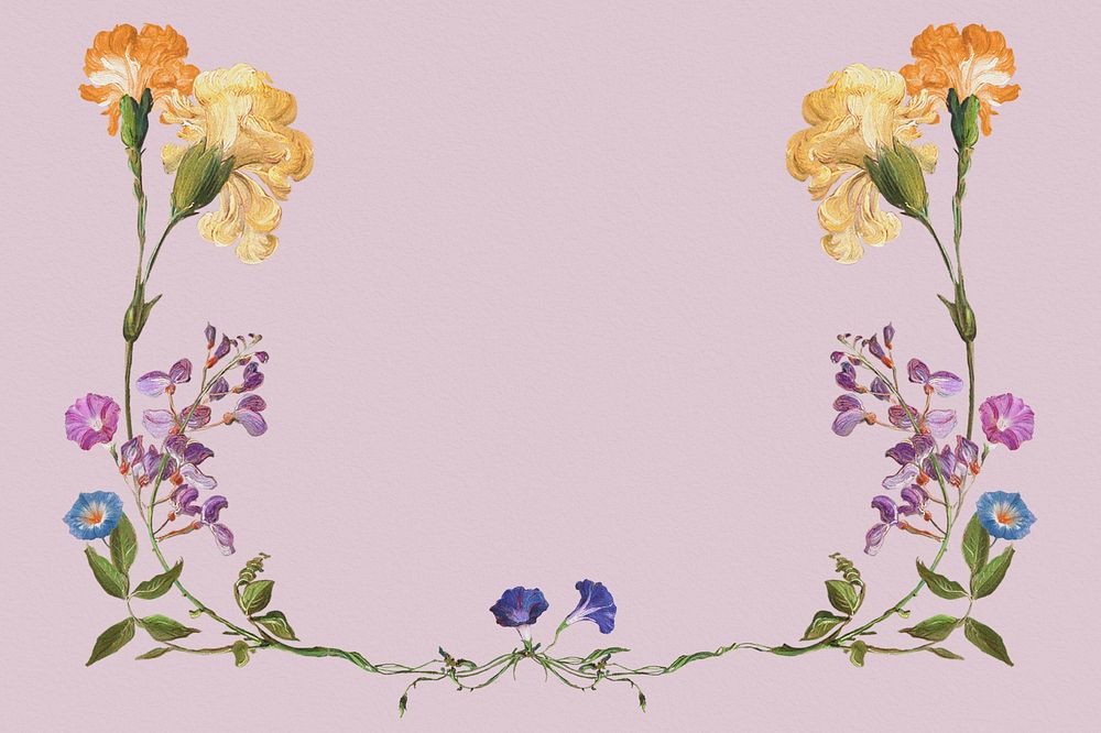 Floral pastel purple background, vintage flower border illustration by Pierre Joseph Redouté. Remixed by rawpixel.
