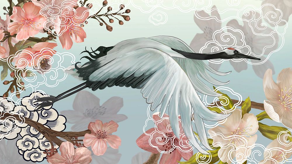 Flying Japanese crane computer wallpaper, | Premium Photo Illustration