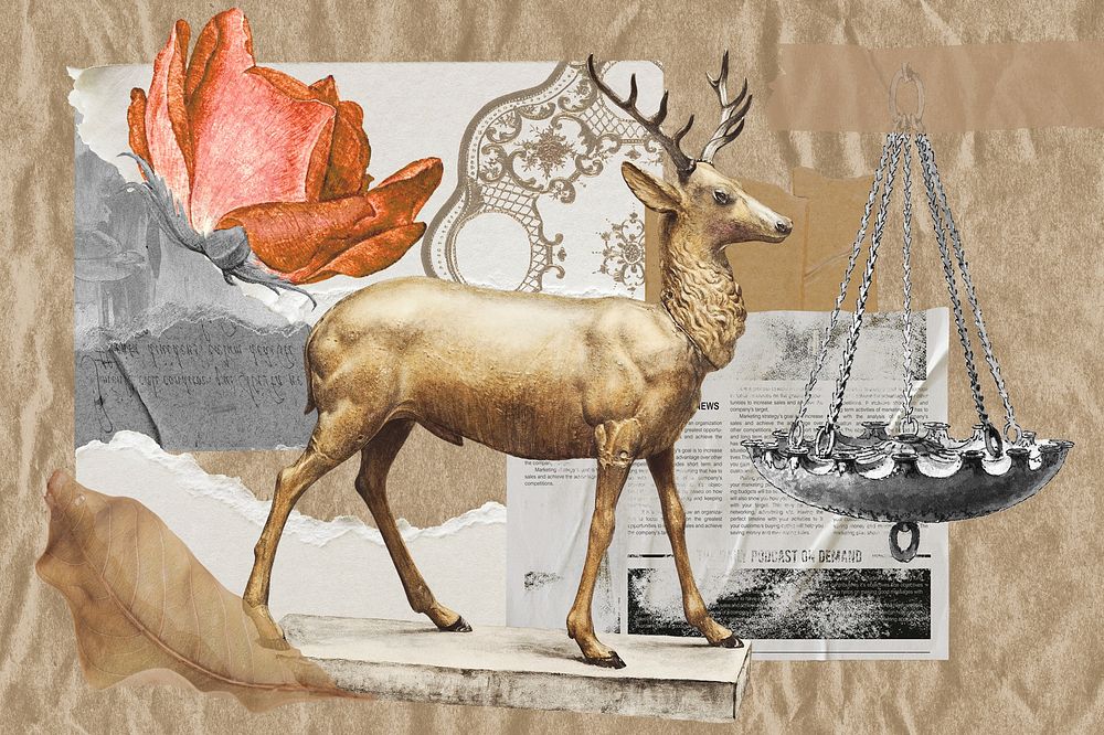 Wildlife aesthetic background, vintage collage