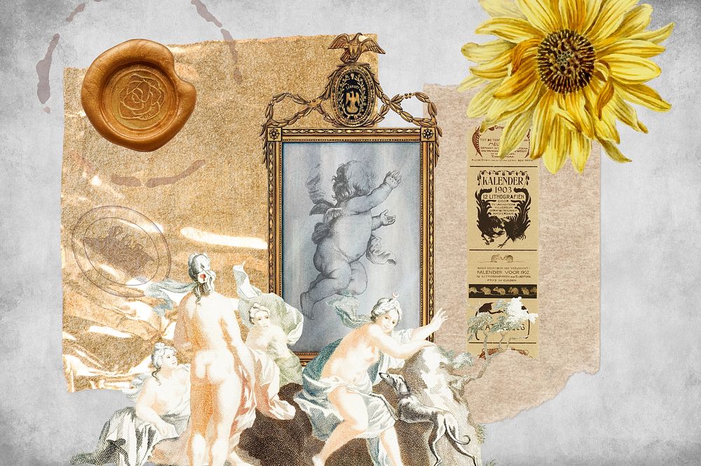 Vintage Greek cherub background, paper collage