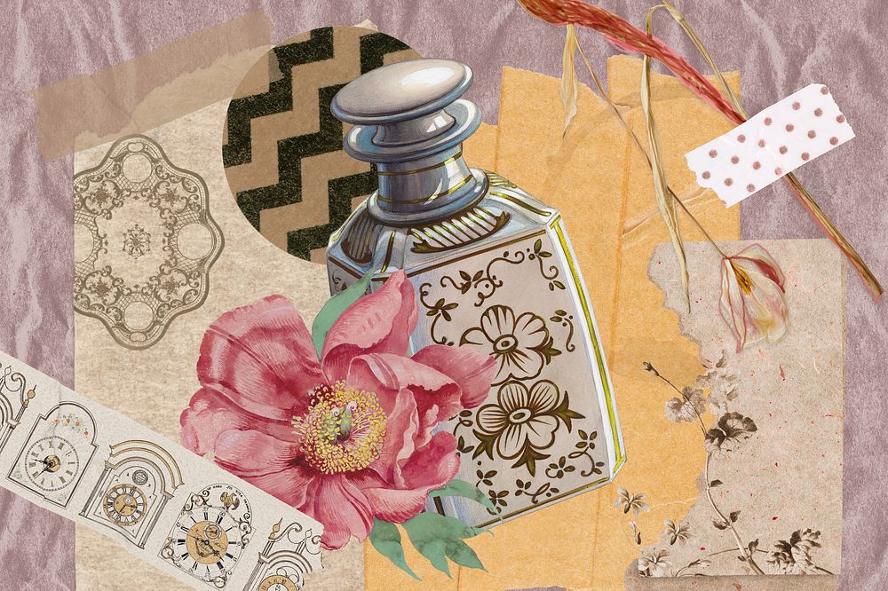 Vintage flower collage background, paper crafts