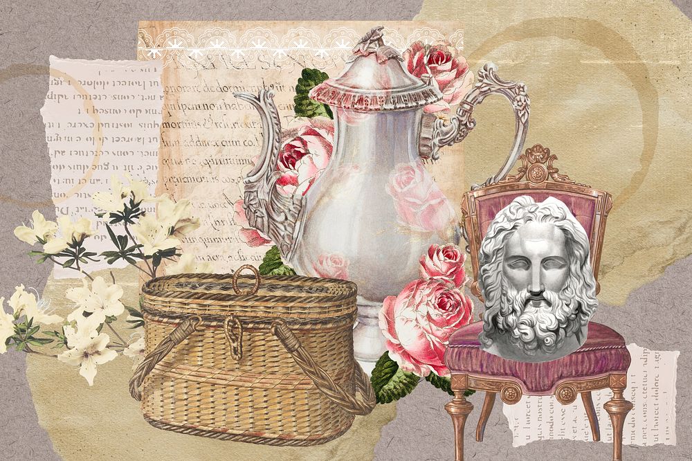 Vintage picnic aesthetic background, paper crafts