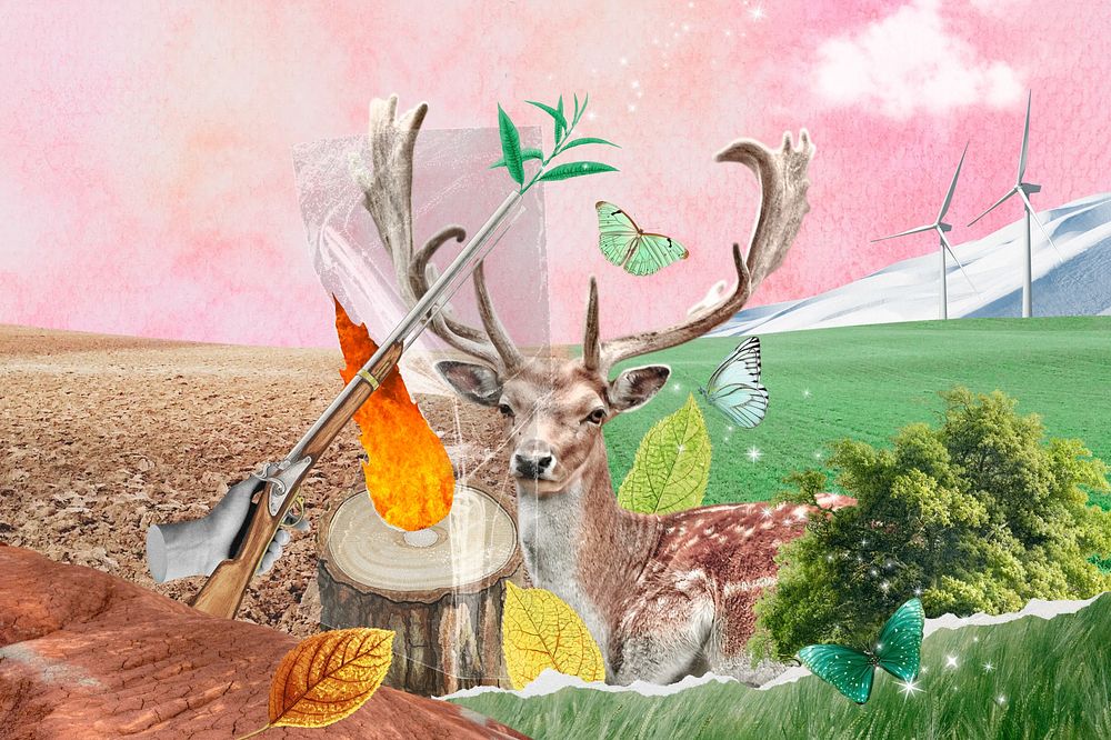 Stag animal aesthetic background, surreal environment remix