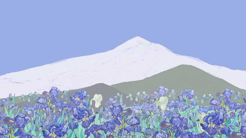 Van Gogh-inspired  irises desktop wallpaper, remixed by rawpixel