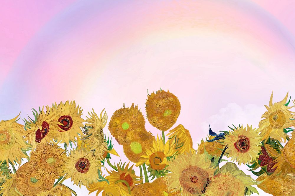 Van Gogh's sunflower pink background, remixed by rawpixel