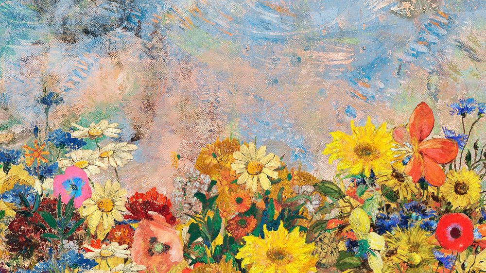 Odilon Redon's flower  desktop wallpaper, remixed by rawpixel