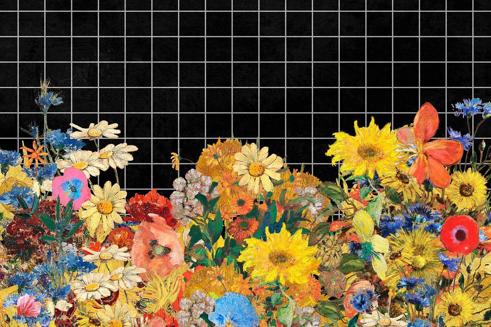 Odilon Redon's flower border background, remixed by rawpixel
