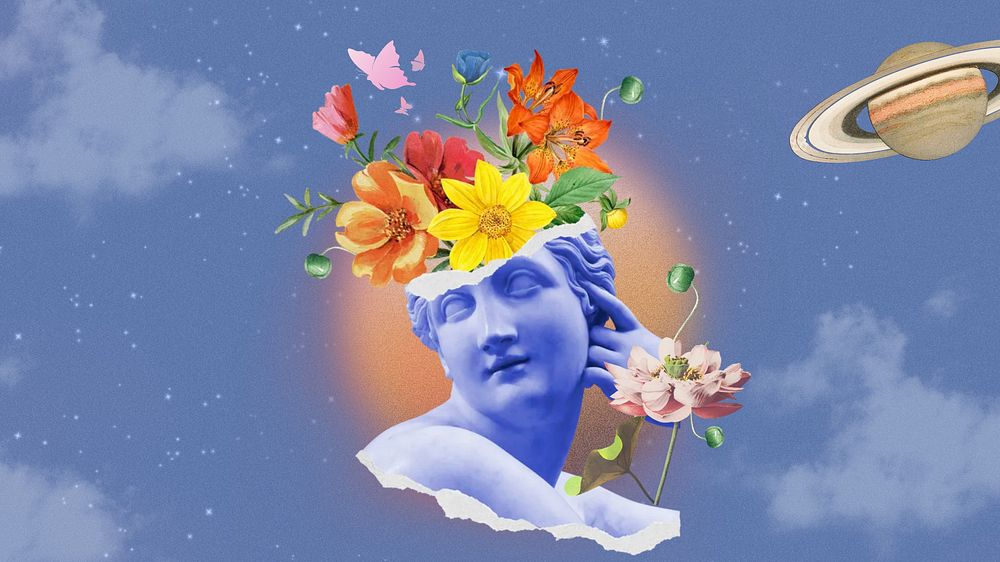 Flora statue head computer wallpaper, outer space background