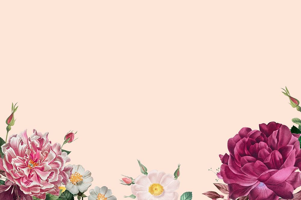 Vintage flower border beige background illustration