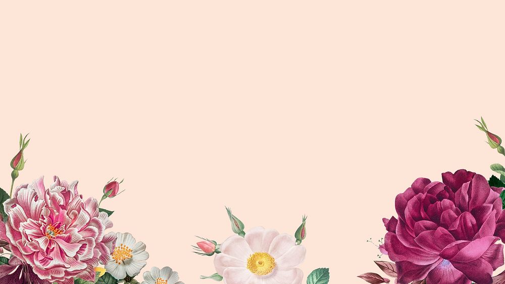 Vintage botanical border desktop wallpaper, aesthetic watercolor flower illustration