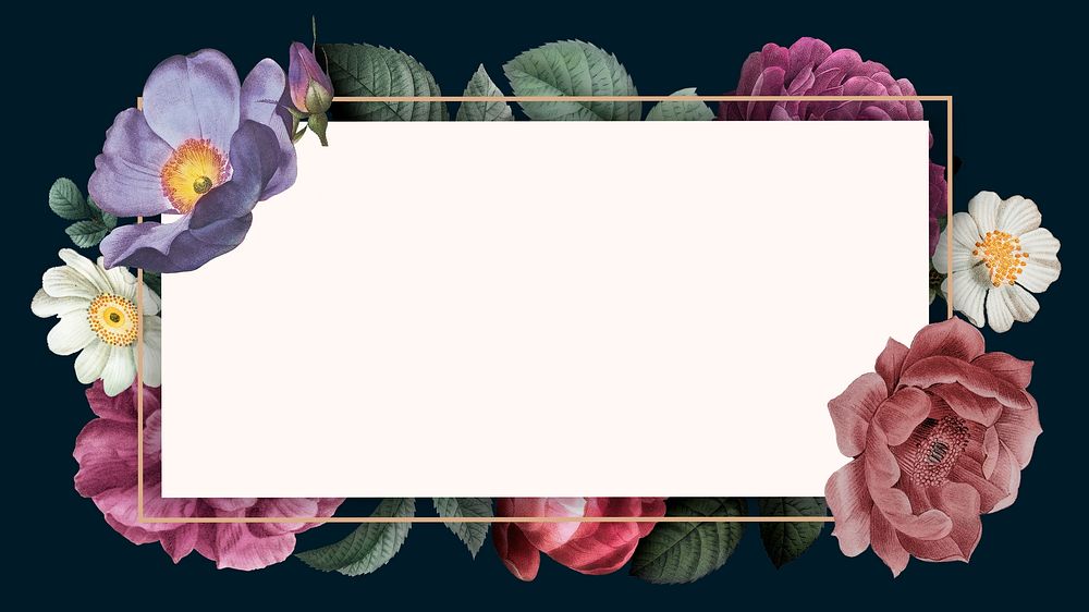 Aesthetic floral frame desktop wallpaper, vintage flower illustration